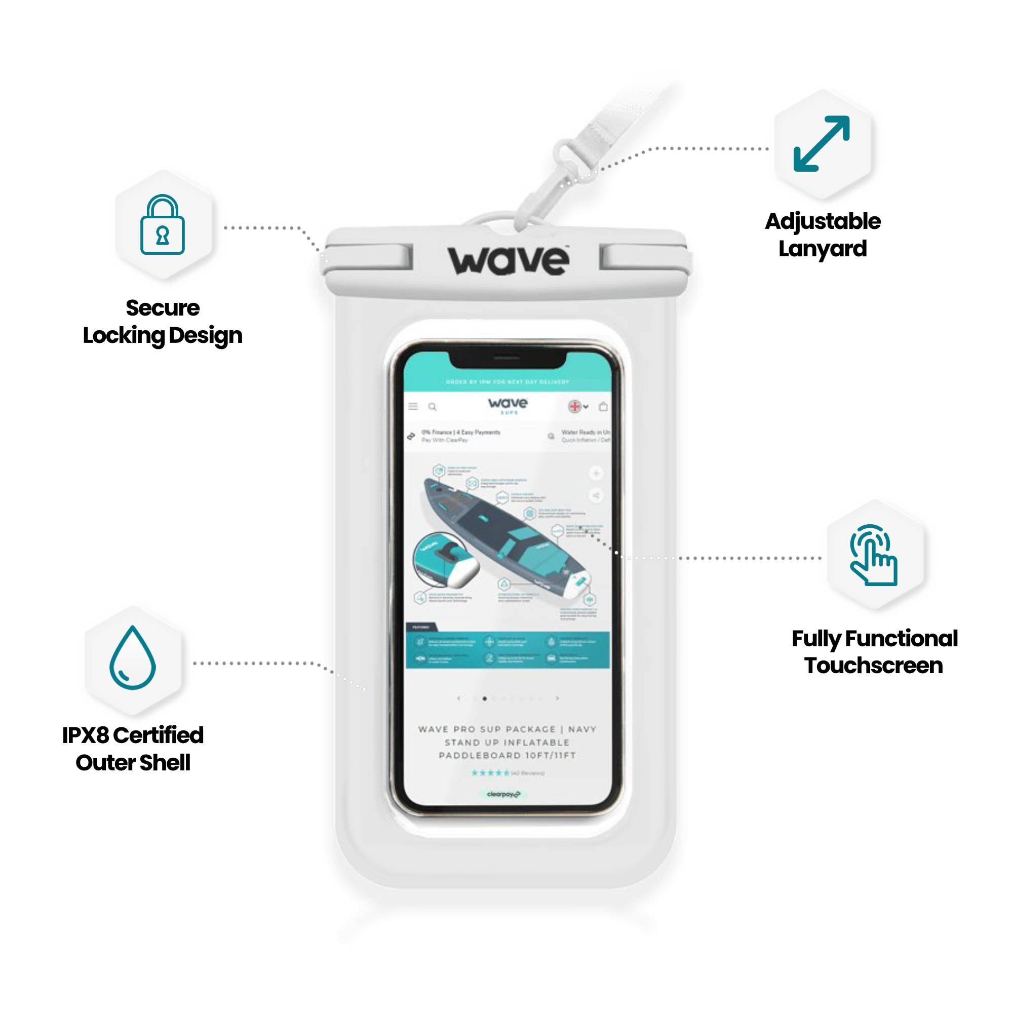 Waterproof Phone Cover | White SUP Accessories Wave Spas