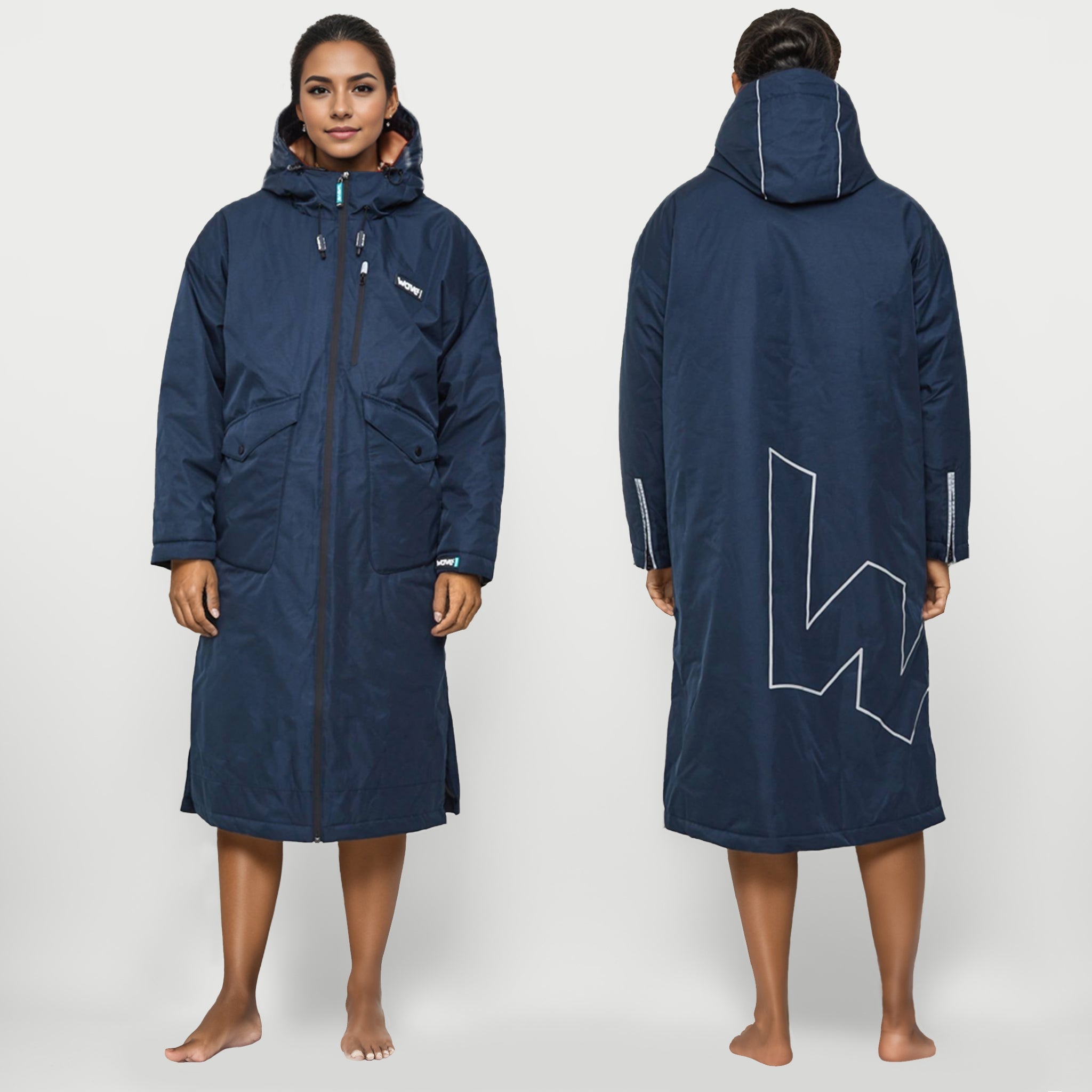 3 1 Fleece gefütterter wasserdichter Umziehmantel für den Whirlpool – Marineblau – Winddicht