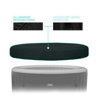 Wave Spas Atlantic Black 4-Person Round Cover – weather-resistant PVC hot tub lid with integrated safety locking system.