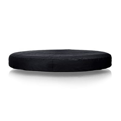 Wave Spas Atlantic 4-Person Round Cover – Black weather-resistant inflatable hot tub lid with safety locking straps.