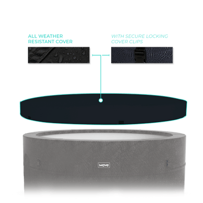 Internal view of the Wave Spas Osaka rigid foam cover, featuring high-density insulation panels and a reinforced charcoal grey protective outer layer.
