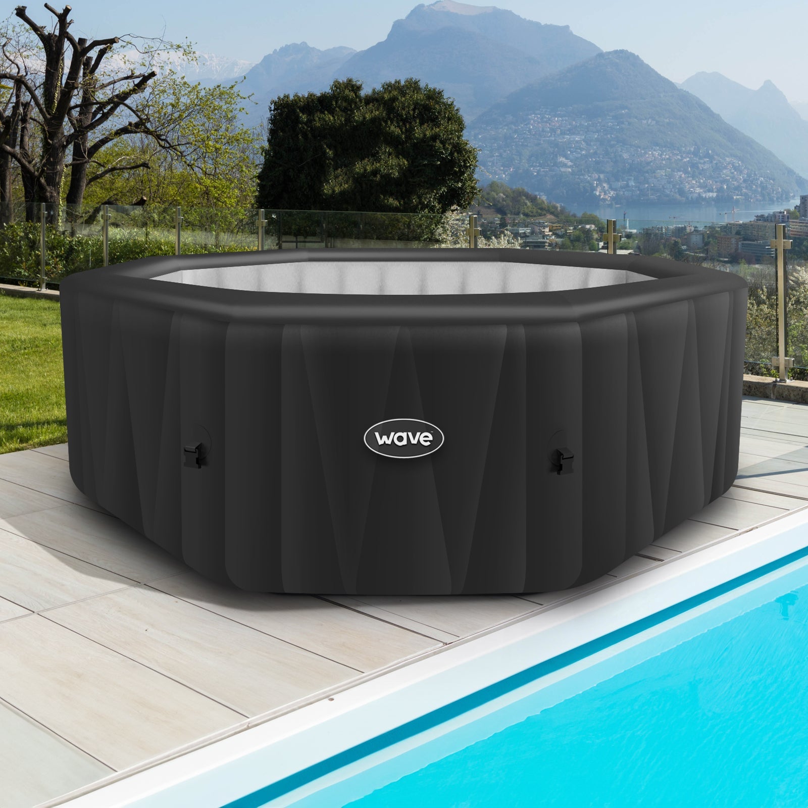 Aegean | 6-Person Inflatable Hot Tub | Integrated Heater | Dark Grey - Wave Spas Inflatable, foam Hot Tubs