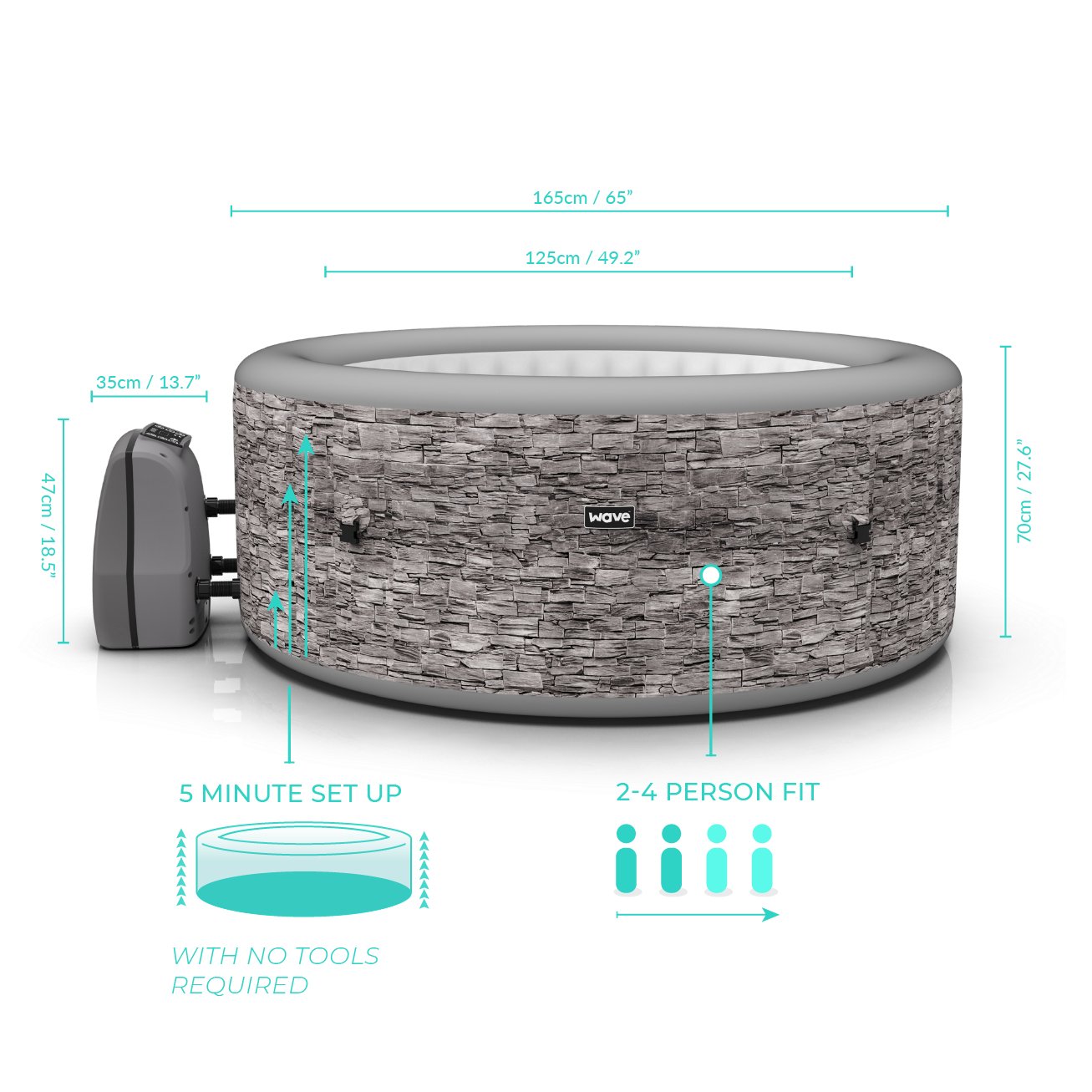 Atlantic 4 Person Inflatable Hot Tub | Grey Stone - Wave Spas Inflatable, foam Hot Tubs
