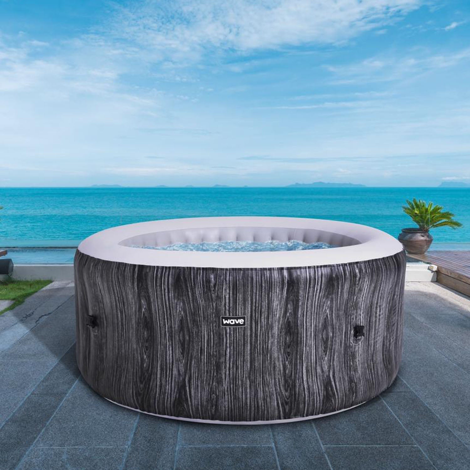 Atlantic 4 Person Inflatable Hot Tub | Grey Wood - Wave Spas Inflatable, foam Hot Tubs
