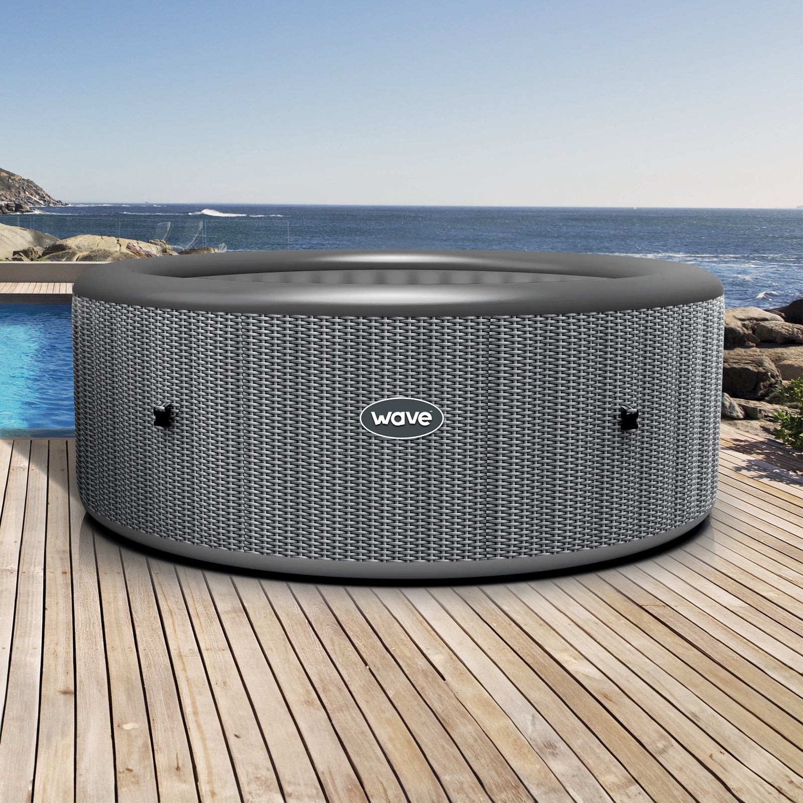 Atlantic | 6-Person Inflatable Hot Tub | Integrated Heater | Grey Rattan - Wave Spas Inflatable, foam Hot Tubs