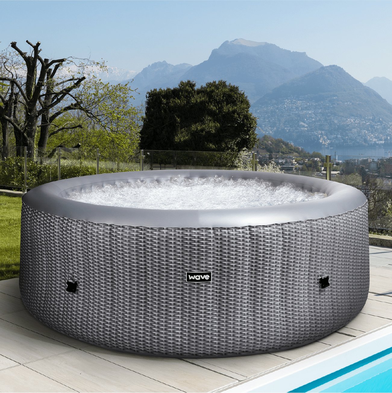 Atlantic Plus 6 Person Inflatable Hot Tub | Grey Rattan - Wave Spas Inflatable, foam Hot Tubs