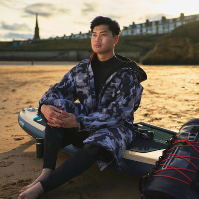Fleece-Lined Hot Tub Changing Robe | Waterproof & Windproof | Unisex | Grey Camouflage Robes Wave Spas