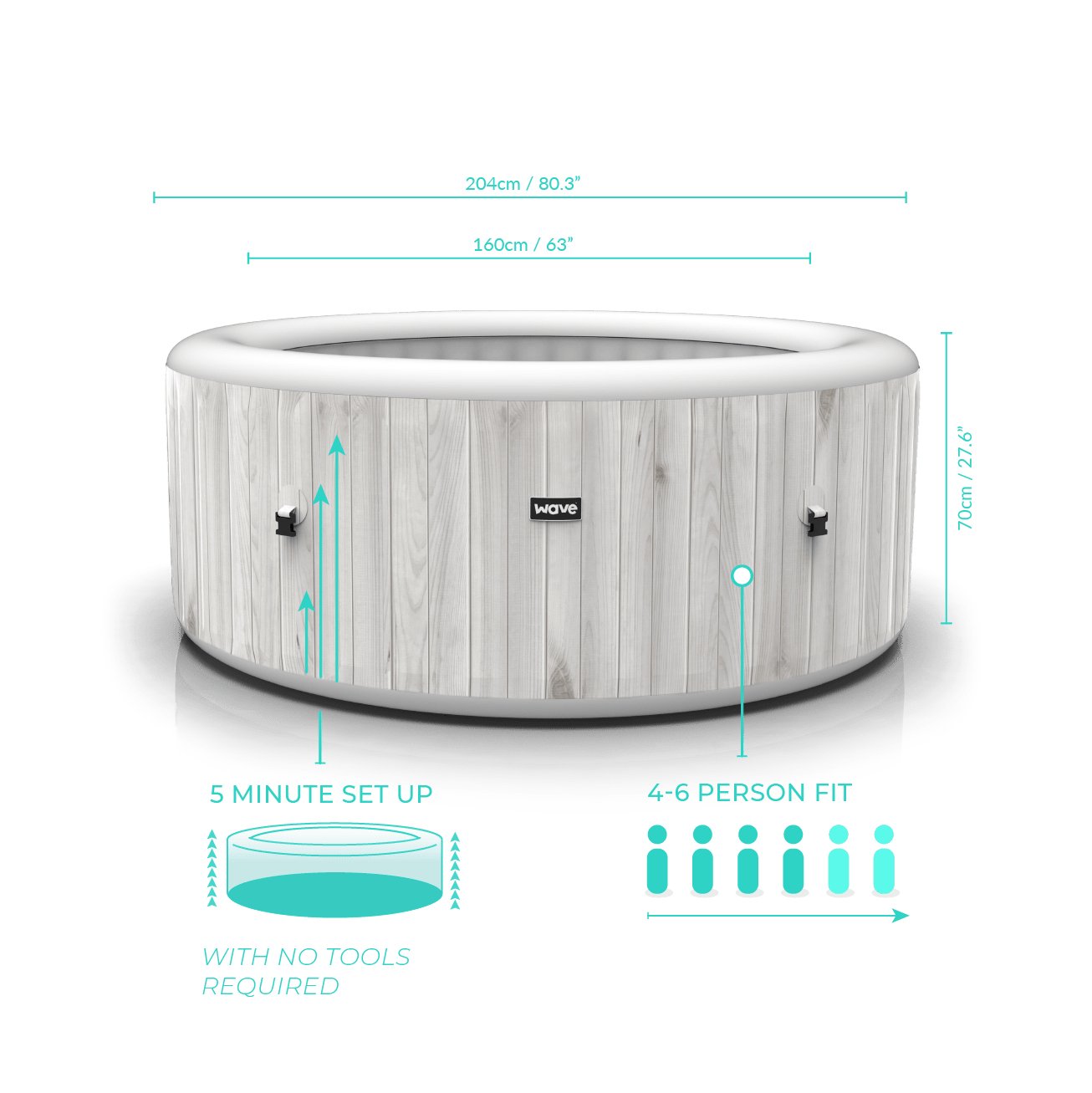 Wave Spa 6 Person White Wood External Liner - Body Replacement - Wave Spas Inflatable, foam Hot Tubs