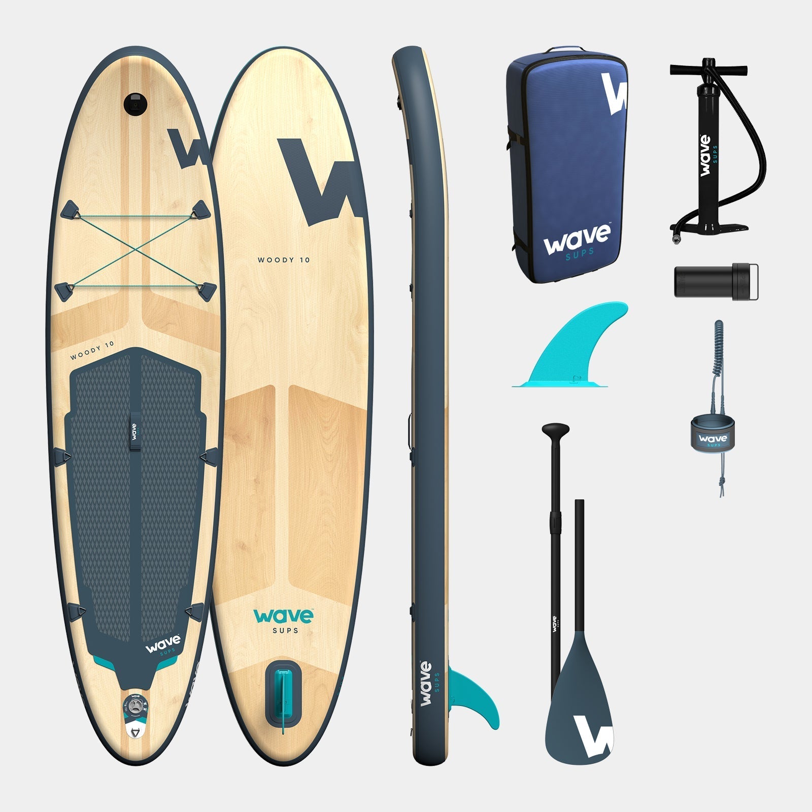 Wave Woody SUP Package | Navy Stand Up Inflatable Paddleboard 10ft/11ft - Wave Spas Inflatable, foam Hot Tubs